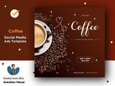 Coffee Social Media Template ad cafe coffee coffeehouse cup design drink fresh illustration milk product promotion realistic refreshing social template vector xvention visual