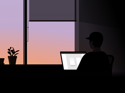 wfh computer dusk home illustration night person sunset wfh window worker working