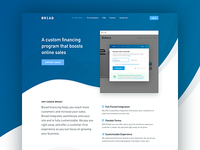 Bread Landing Page Concept blue finance fintech homepage landing page marketing ui web