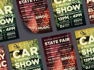 Event Series Flyers car show flyer flyer artwork flyer design green picnic red state fair typography yellow