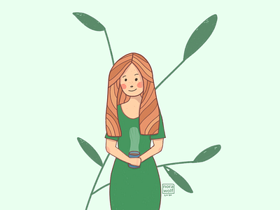 It's me! girl green illustration redhead