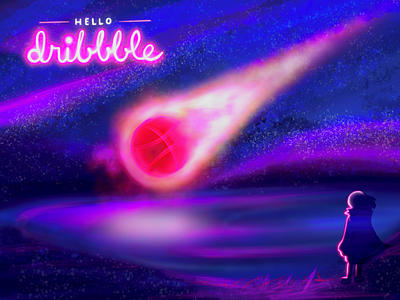 Hello Dribbble! dribbble first shot girl hello dribble illustration night view space