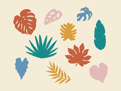 Textured Tropical Plant Icons bold color brand brand elements branding design house plants monstera plant plant icon plant illustration plant shop shapes textured illustration tropical design tropical plants