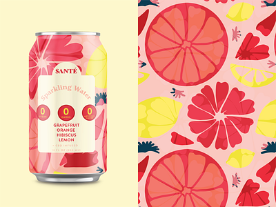 Grapefruit Sparkling water brand design brand packaging brand pattern branding design can mockup can pattern food brand healthy healthyfood illustration mockup design package design packaging mockup pattern pattern art pattern design sparkling water tropical pattern wellness brand