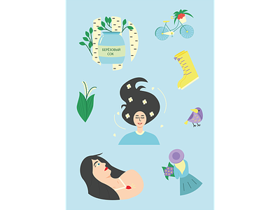 Spring stickers 2d flat girls mood people spring stickers