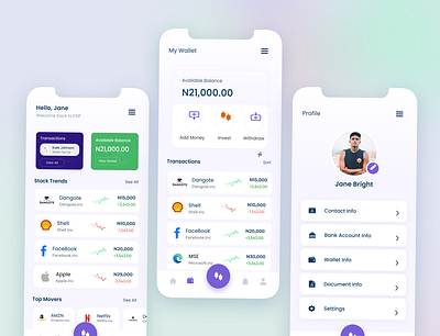 FinTech App app branding crypto currency design desktop bar fintech fintech app graphic design home home view mobile app profile profile view stock market stock view ui wallet wallet screen wallet view