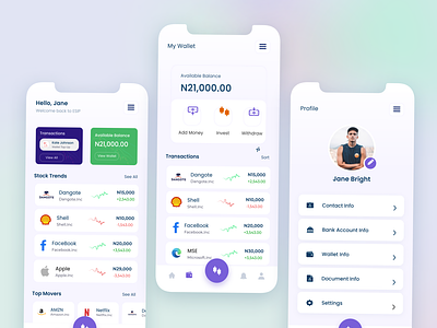 FinTech App app branding crypto currency design desktop bar fintech fintech app graphic design home home view mobile app profile profile view stock market stock view ui wallet wallet screen wallet view