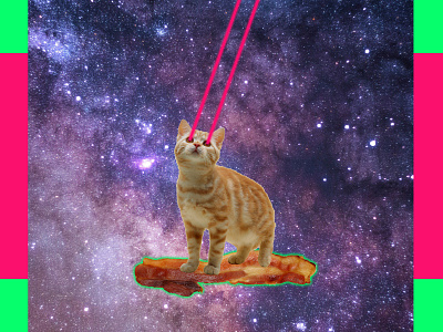 Cat with Laser Eyes flying on Bacon