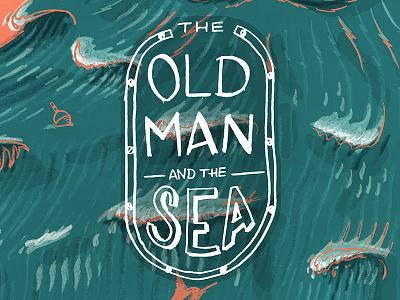 the Old Man and the Sea book cover fishing hemingway illustration sea water waves