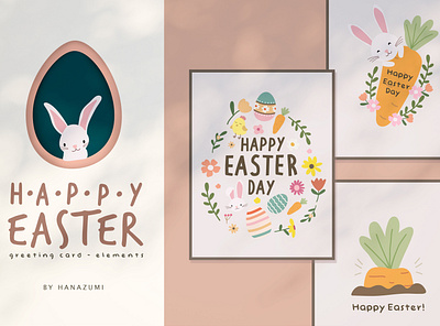 Happy Easter Set abstract card cute illustartion design easter easter bunny easter day easter egg easter eggs easter flyer flat greeting card greetingcard happy happy easter happy holidays illustration logo