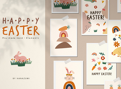 Happy Easter Set Vol. 2 abstract cute illustration easter easter bunny easter egg easter eggs easter flyer elements flat happy happy easter illustration rabbit