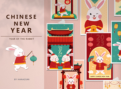 Chinese New Year; Year of the Rabbit abstract angpao angpao design art asian chinese chinese new year cute cute illustration design flat gong xi fa cai greeting card illustration imlek lunar premade card rabbit year of the rabbit
