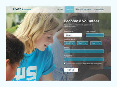 Sign Up Page for a Volunteer Website sign up volunteer