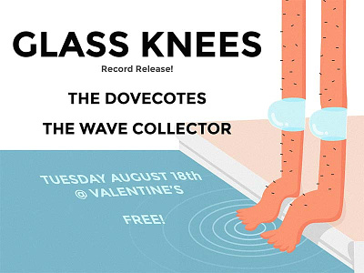Glass Knees record release show poster glass knees indie rock pdx portland or show poster the dovecotes the wave collector valentines