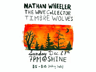 Nathan Wheeler, The Wave Collector, Timbre Wolves | Show Poster boulder boulder colorado brush ink nathan wheeler oakland portland poster the wave collector timbre wolves trees