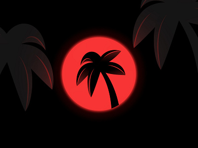 Palm black black and red design icon illustration minimal neon neon colors neon light palm palmtree red sun vector