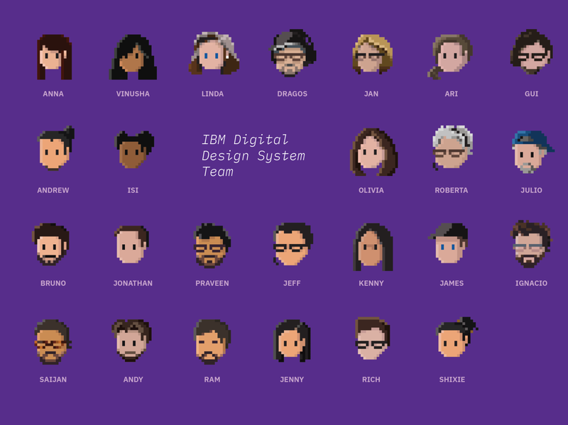 IBM Digital Design System Team 8 bit 8bit avatar character design face icon people pixel portrait