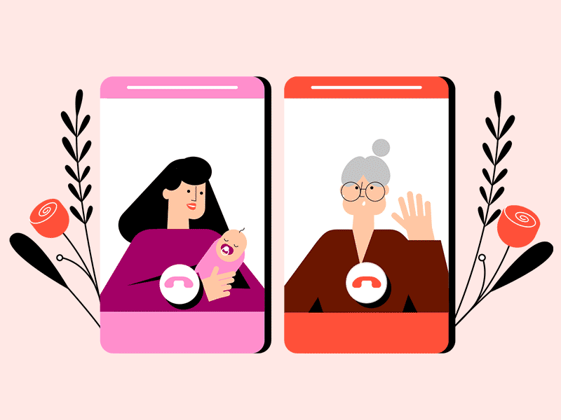 Happy Mother's Day animation design connect daughter facetime family family tree generations grandmother happy mothers day lottie animation lottiefiles mom mommy mother motherhood mothers day motion design video call video chat
