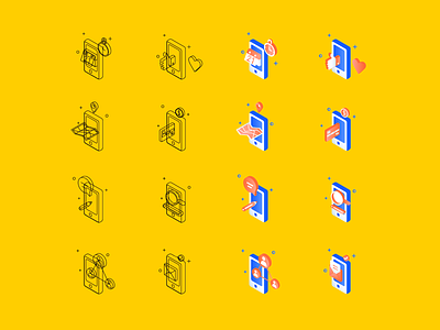 Isometric Icon WIP concept development design outline design process design workflow framework icon app icon design icon pack icon wip isometric design isometric icons isometric symbol mobile device icons smartphone icons ui design vector illustration work in process workflow