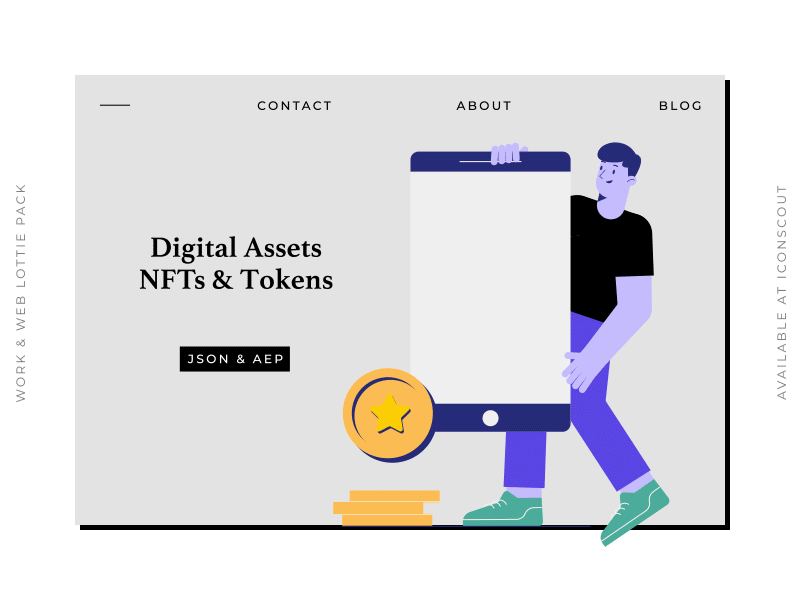Digital Assets 2d animation blockchain character animation coins collectibles crypto cryptocurrency digital art digital assets flat vector animation landing page design lottie animation nft non fungible tokens svg animation token ui design virtual art virtual assets virtual currency