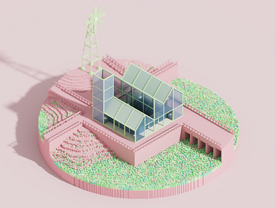 Folly 5 3d architecture 3d building 3d isometric 3d model 3d voxel barn farmhouse isometric isometric architecture isometry magicavoxel metarchitecture metaverse pastel voxel voxel architecture voxel art