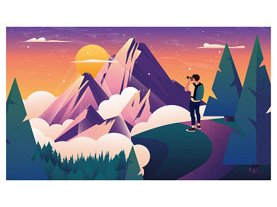 Illustration, photographer in the mountains. character