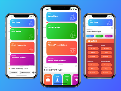 Modern Calendar App app calendar colorful dailyui design drawer gradient iphone
