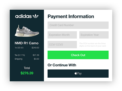 Credit Card Checkout Modal adidas apple pay checkout credit card daily ui dailyui day2 internet modal web