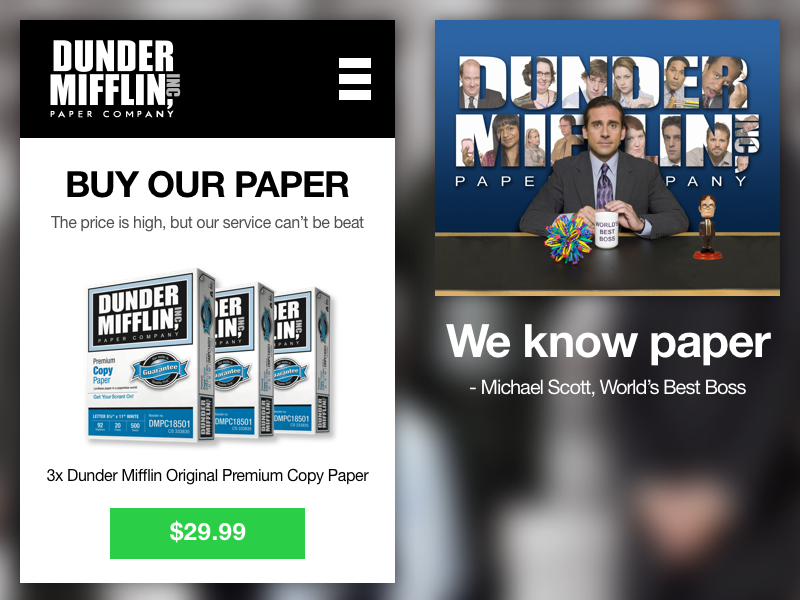 Mobile Landing Page day3 dunder mifflin michael scott the office daily ui dailyui landing page web mobile