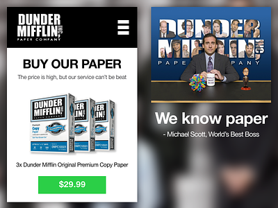 Mobile Landing Page daily ui dailyui day3 dunder mifflin landing page michael scott mobile the office web