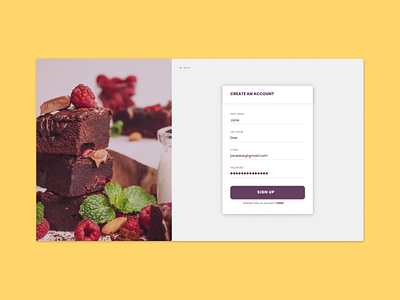 Daily UI - 001 : Sign Up brownie daily 100 challenge dailyui dailyui 001 dailyuichallenge design figma food food web grey minimal purple sign up signup signup form signup page signupform ui web yellow