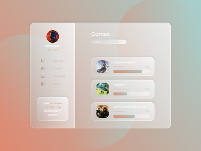 Daily UI - 006: User Profile daily 100 challenge dailyui figma game design games gaming glass glass effect glassmorphism gradient gradient design leagueoflegends profile profile page ui user user interface user profile userpic userprofile