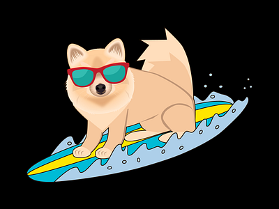 Dog surfing vector illustration design digital dog illustration interface logo surfing vector