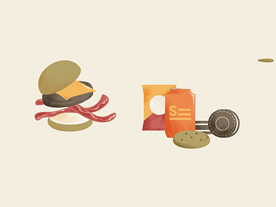 Unhealthy foods burger carbs chips cookie illustration nutrition soda