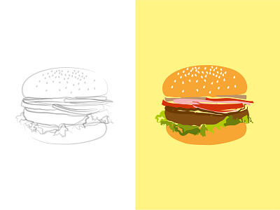 Yummy burger 2d adobe illustration burger colour food illustration vector