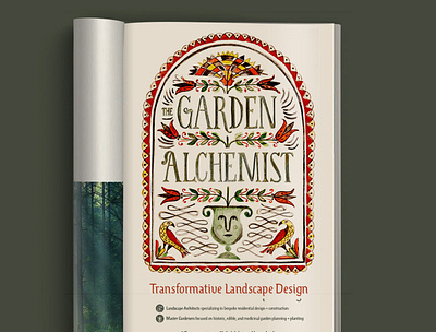 The Garden Alchemist Ad advertisment design folkart fraktur graphid design hand drawn illustration logo