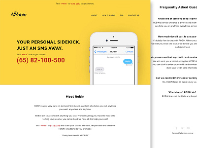 Robin landing page about app landing page message minimalist