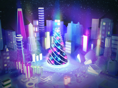 AR postcard illustration for Microsoft ar augmented reality buiding christmas city illustration microsoft tree