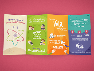 Vela - Accordion-fold brochure (rear) accordion children cute illustration infographic nonprofit typography