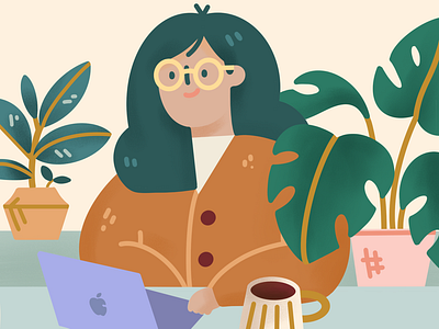 Meet my co-workers coffee designer illustration monstera plant mom plants rubber fig wfh