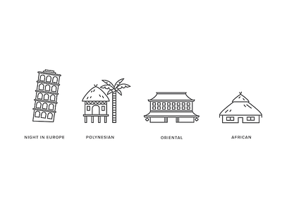 Around the World icons illustrations line stroke structures