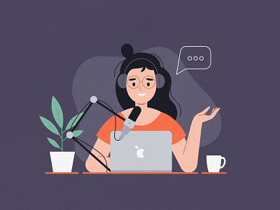 Podcaster character 2d character equipment flat illustration microphone online podcast podcaster simple talking texture vector