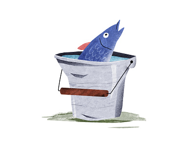 Fish bucket book illustration bucket fish illustration illustrator magazine illustration spot spot illustration texture