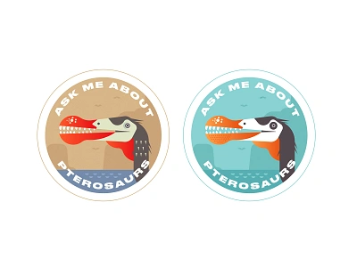 Ask me about pterosaurs ask me badge dinosaur emblem flat illustration jurassic paleontology pterosaur sticker vector