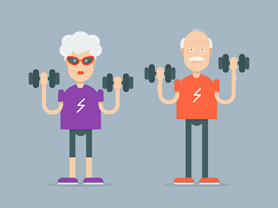 Mighty grandparents cartoon characters family fitness flat funny grandparents health longevity power sport sportsmen