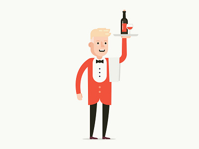 Waiter Tom character flat fun illustration man steward vector vine waiter