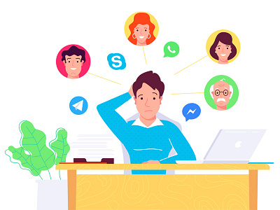 Manager character communication flat illustration manager messengers office peoples smm social vector