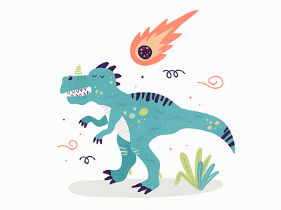 Сeratosaurus and the comet ceratosaurus character chidrenbook comet dinosaur handdraw illustration vector