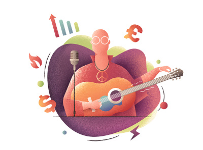 Rock star manager character guitar hippie illustration man manager microphone office rock star texture ui vector