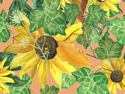 sunflowers design hand drawn illustraion illustration pattern design print design textile pattern watercolor